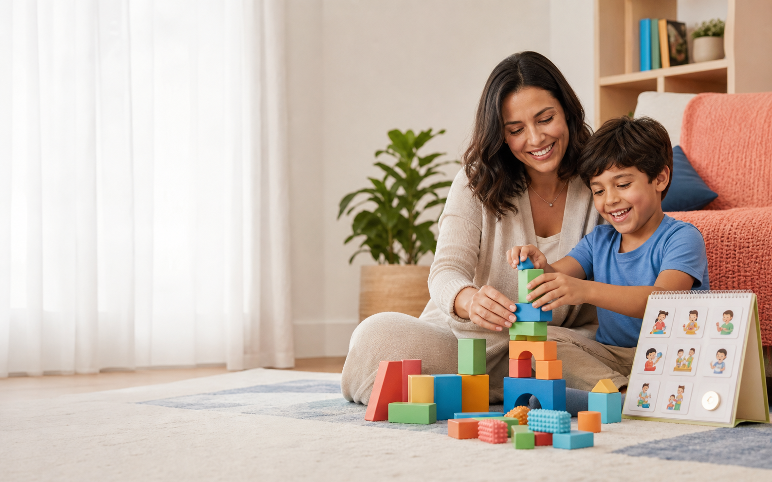 Criança brincando com peças coloridas
